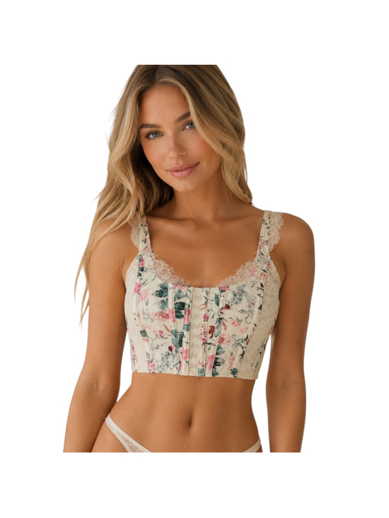 Victoria's Secret Other - Victoria’s Secret Y2K Floral Lace Corset Bustier Bra Top Womens Small Ivory Pink